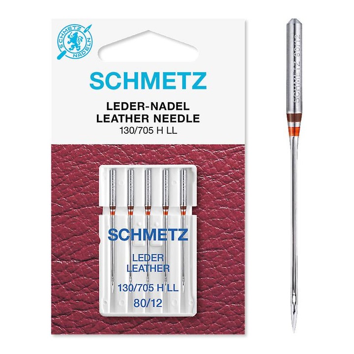 Schmetz bőr tű készlet, 80-as tűfinomság, varrógéphez, tűrendszer 130/705 H, 5 db