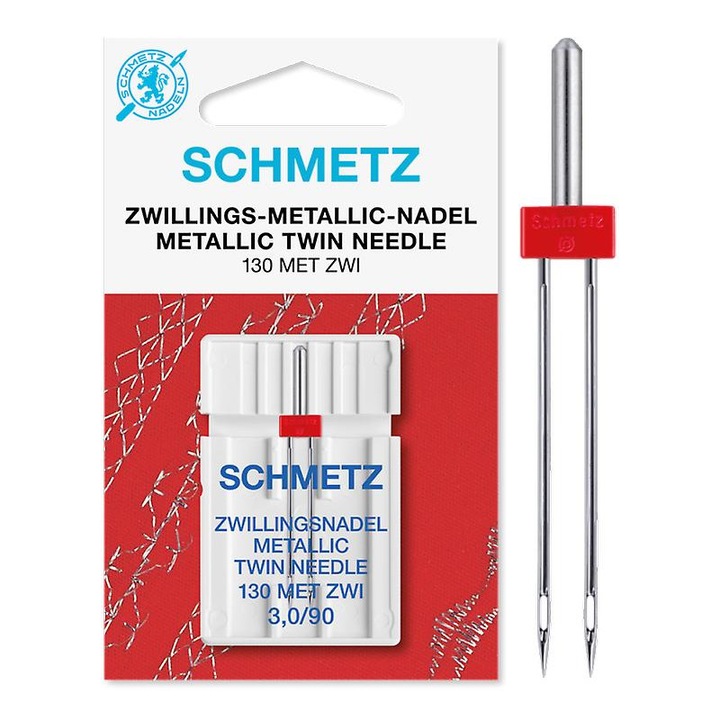Schmetz duplahuzalos fémtű, 90-es tűfinomság, 3 mm-es tűk között, autóhoz