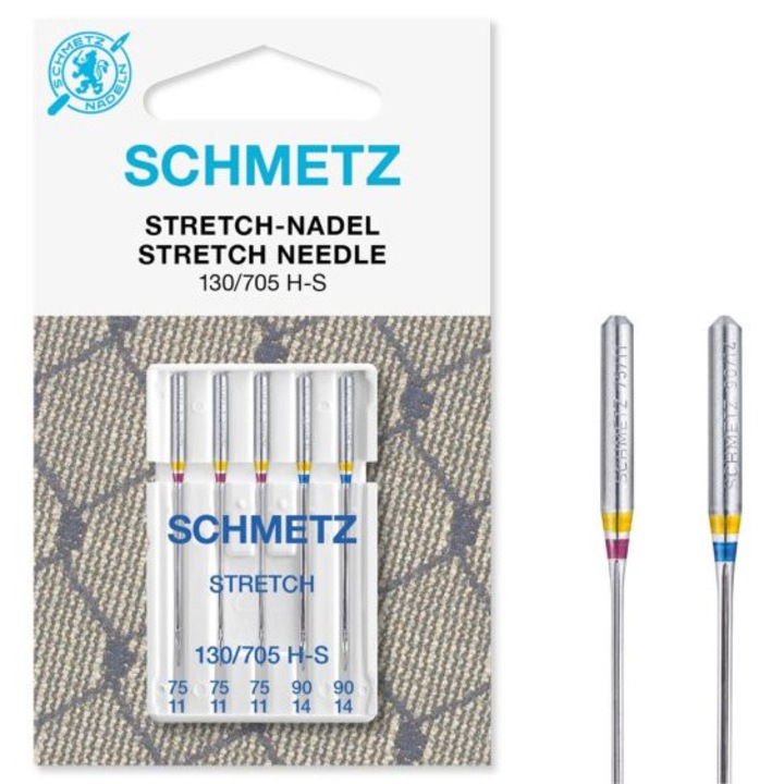 Set combinat 5 ace materiale stretch Schmetz, finete ac 75-90, pentru masina de cusut, sistem ac 130/705 H