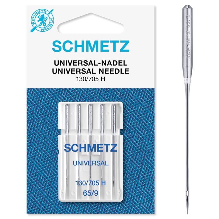 Комплект универсални игли Schmetz, за шевна машина, 5 бр., финост 65, иглена система 130/705 H