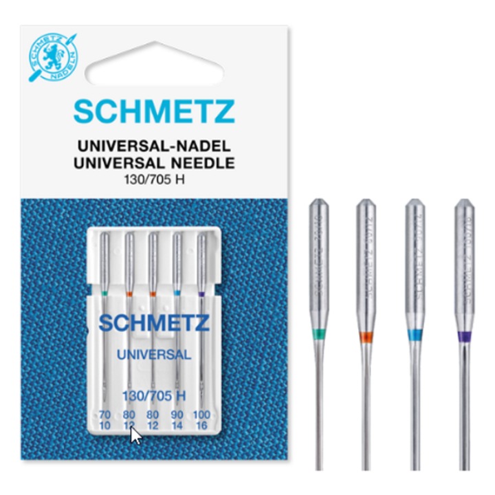 Set combinat 5 ace universale Schmetz, finete ac 70-100, pentru masina de cusut, sistem ac 130/705 H