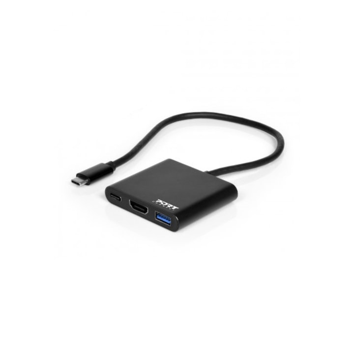 Dokkoló állomás mini port kialakítás Type-C, HDMI + USB-A + USB-C, tápellátás 60 W, fekete