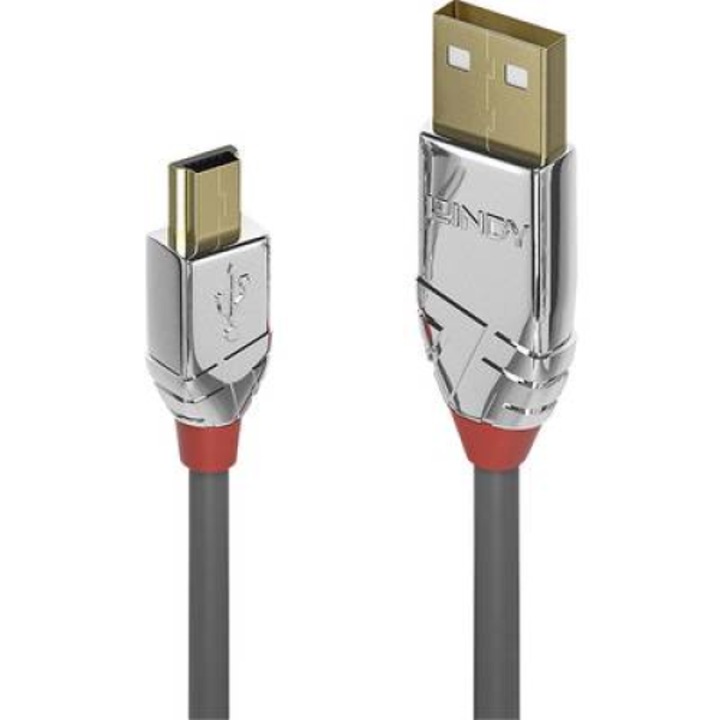 LINDY USB 2.0 кабел за свързване [1x USB 2.0 щепсел, тип A - 1x USB 2.0 щепсел, mini B тип] 3,00 m Сив (36633)
