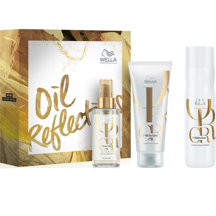 Set cu efect netezire, Wella Oil Reflections Light - Balsam 200 ml, Ulei 100 ml, Sampon 250 ml
