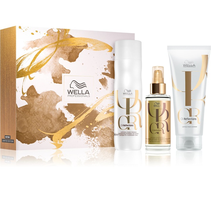 Set cu efect netezire, Wella Oil Reflections - Balsam 200 ml, Ulei 100 ml, Sampon 250 ml