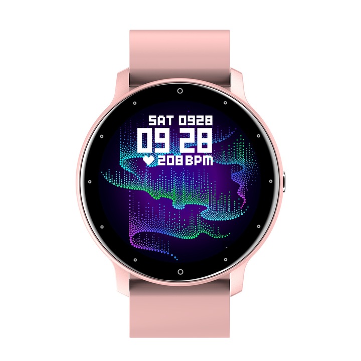 Techstar® ZL02 okosóra, 1,28 hüvelykes TFT képernyő, Bluetooth 4.0, hívás-/üzenetértesítések, fitneszfigyelés, pulzusszám és vérnyomás, IOS/Android kompatibilis, rózsaszín