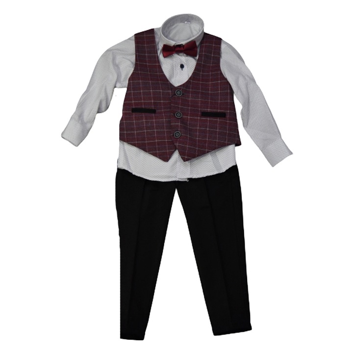 Costum elegant din 4 piese LOOKS KIDS pentru baieti KM2404V-98, Visiniu 95050