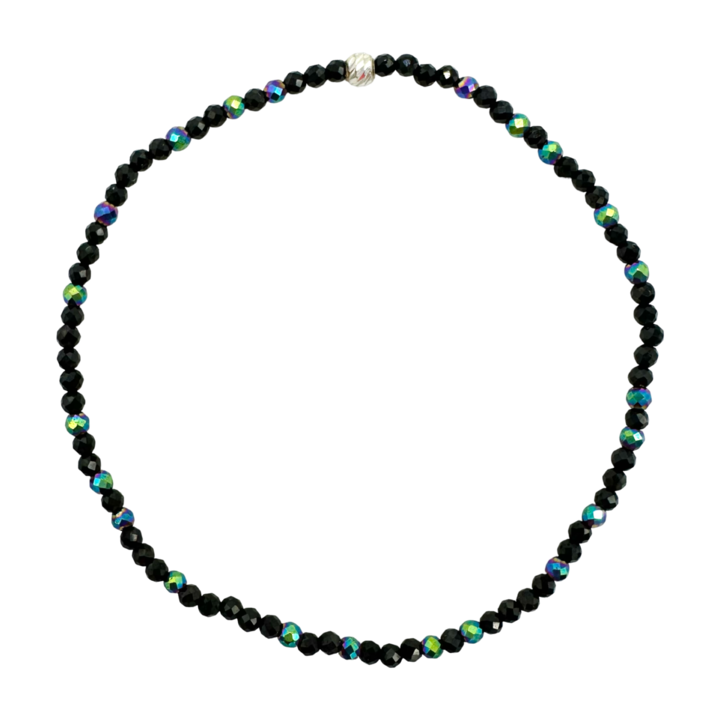 Bratara Papesa turmalina neagra, hematit multicolor, elastica nod argint