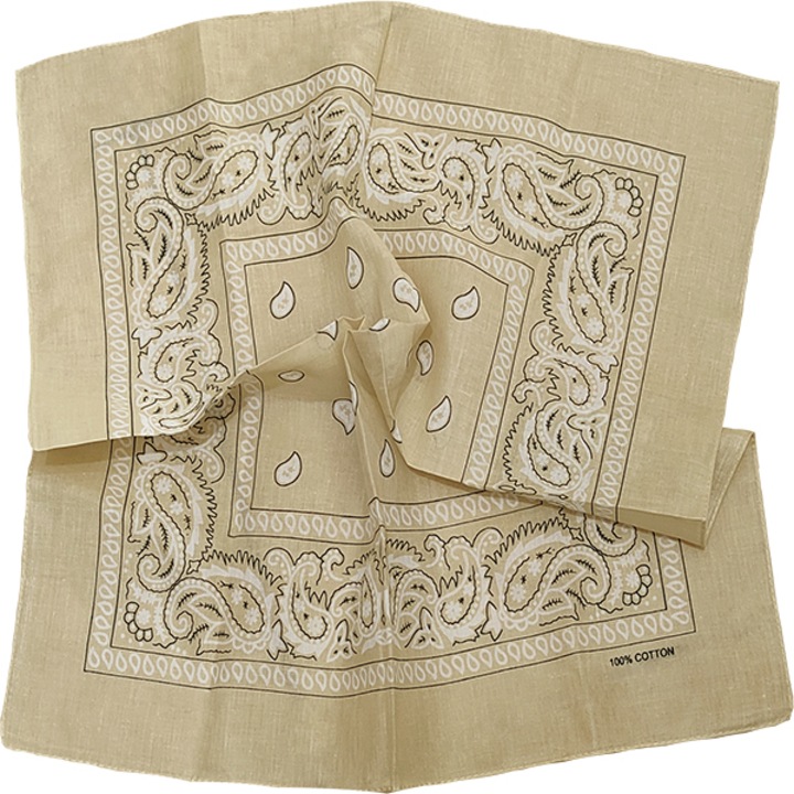 Esarfa tip bandana 100% bumbac, cu design Paisley, 54x54 cm, bej