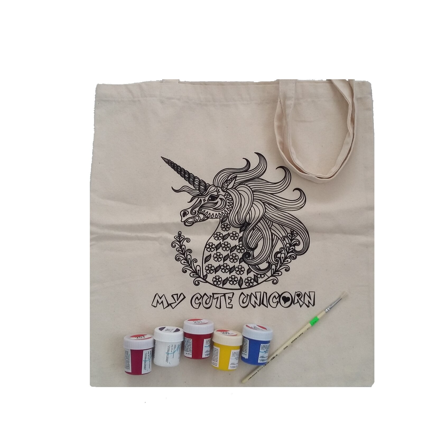 Set pictura: sacosa My Cute Unicorn & vopseluri textile