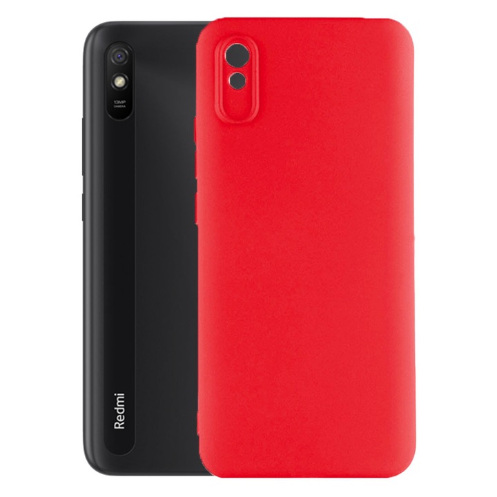 Védőburkolat, bársony belső, Xiaomi Redmi 9A / 9AT kompatibilis, FONIX BloomShield, szilikon, emelt élek, vékony, piros
