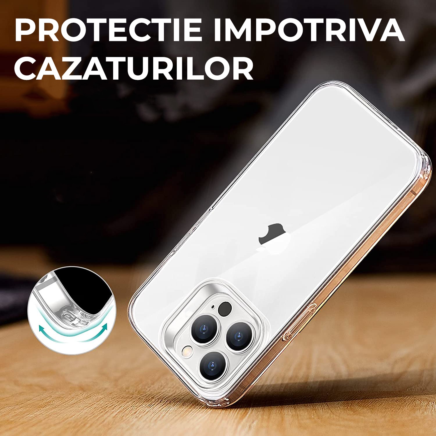 Husa Daden® Transparent Clear pentru iPhone 14 Pro, Anti ingalbenire, Antisoc, Transparenta