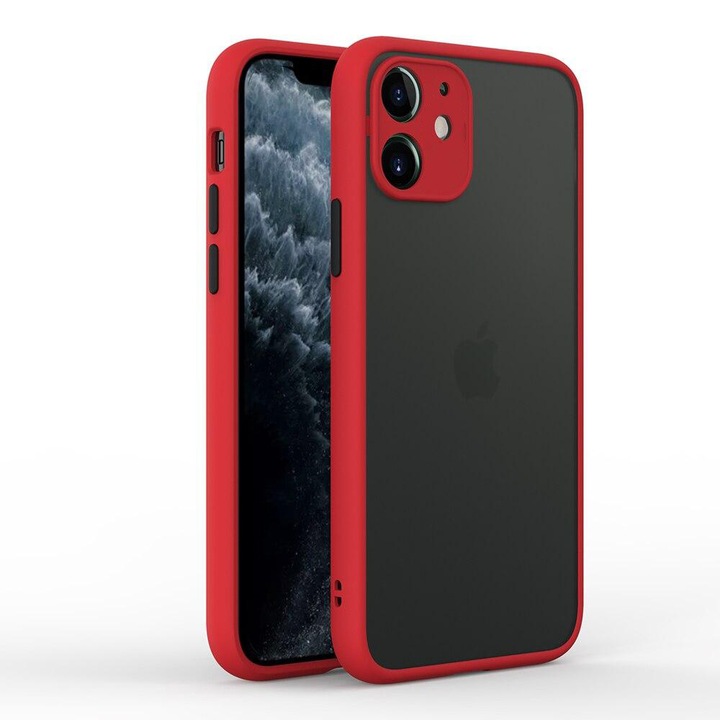 Защитен калъф за Apple iPhone 11, силиконов TPU, ултра защита, тънък, защита на камерата, модерен опушен дизайн, червен