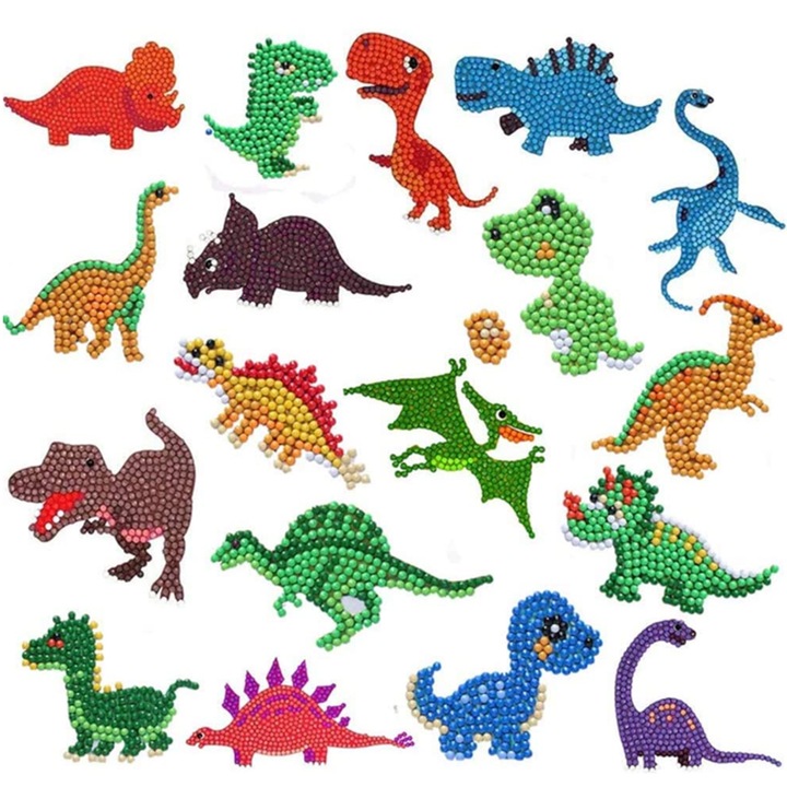 OEM 18 db dinoszaurusz gyémánt festő matrica gyerekeknek, gyanta, 14 év felett, többszínű