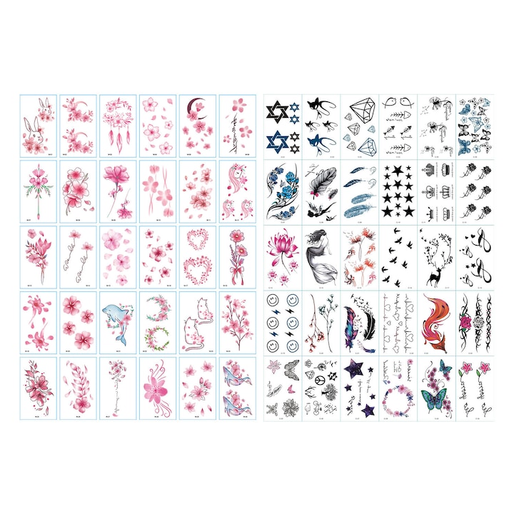 Set 60 autocolante pentru tatuaje, LXNZUHN, Multicolor