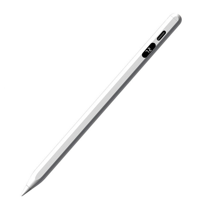 Stylus iPad Pen, KINSI, iPad táblagéphez 2018-2023, Android, Windows, Phone, Réz hegy, Mágneses, Power Display, USB-C, Fehér