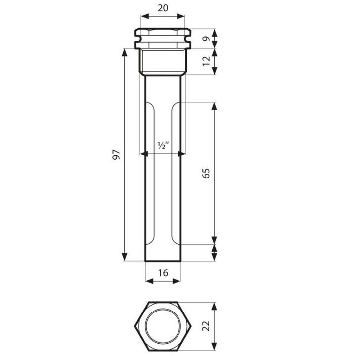 Merülő hüvely Fi 15 x 16 mm, L 100 mm, 1/2" Npt Afriso 555034