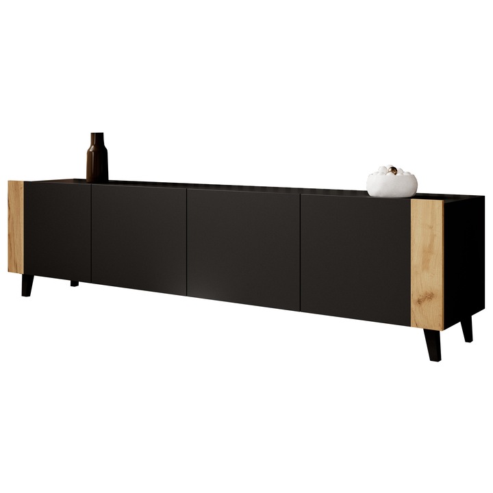 Comoda TV Ezrunis, MIRJAN24, negru / stejar craft, 201x42x53 cm