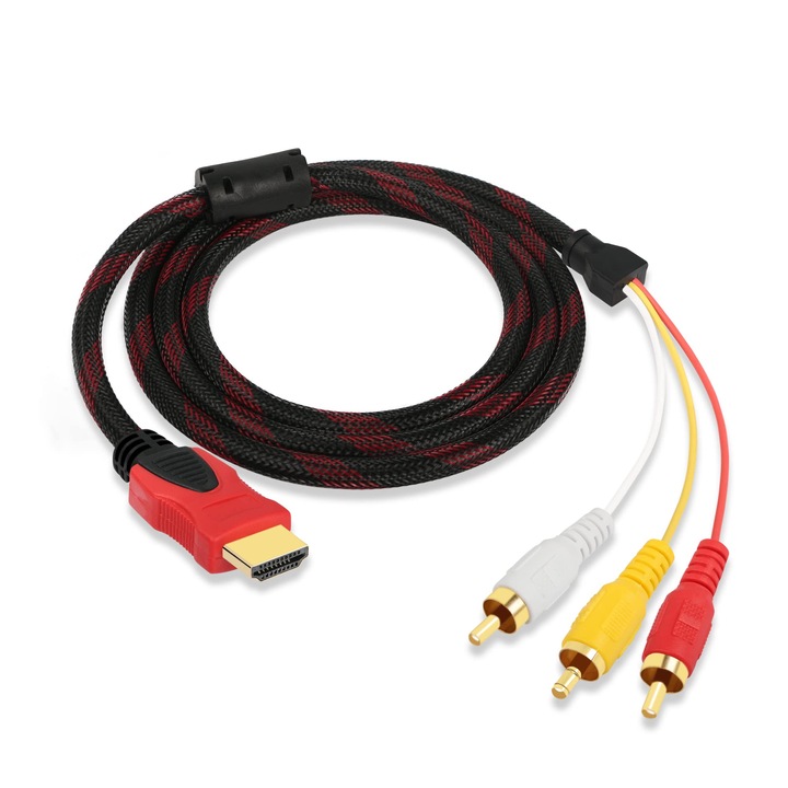 Cablu adaptor ecranat de conectare analogica audio-video, HDMI - 3xRCA, lungime 1.4m