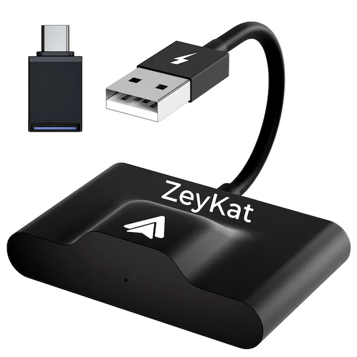 Adaptor wireless, ZeyKat®, compatibil cu Android Auto, pentru autoturisme, negru