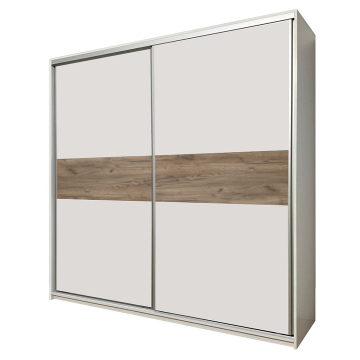 Dressing cu usi glisante, Alb/Stejar Tobacco, H230 x L240 x A60 cm, sistem Hafele, PAL 18 mm