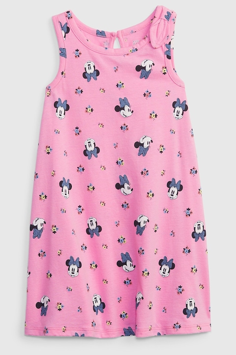 GAP, Памучна рокля с щампа Minnie Mouse, Бял/Фуксия/Син