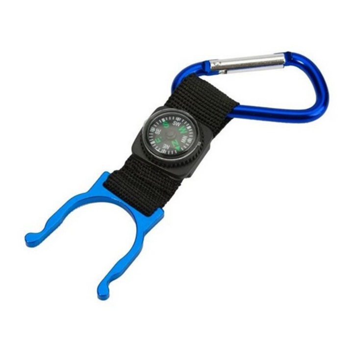 Breloc cu Busola si Suport pentru Sticla cu Agatatoare de tip Carabina 13 x 3 cm Sarcina Maxima 10 Kg G Glixicom®