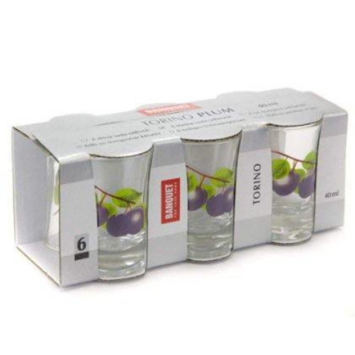 Banquet Torino Plum pohár készlet, 40 ml, 6 db