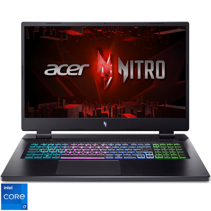 Laptop Gaming Acer Nitro 17 AN17-51-76NR cu procesor Intel® Core™ i7-13700H pana la 5.0 GHz, 17.3" QHD, IPS, 165Hz, 16GB, 512GB SSD, NVIDIA® GeForce RTX™ 4060 8GB GDDR6, No OS, Black