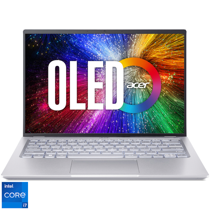 Laptop ultraportabil Acer Swift 3 SF314-71​ cu procesor Intel® Core™ i7-12650H pana la 4.70 GHz, 14", 2.8K, OLED, 16GB, 1TB SSD, Intel® UHD Graphics, No OS, Iron