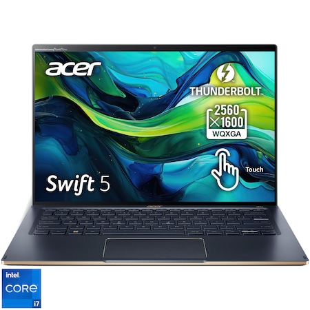 Laptop ultraportabil Acer Swift 5 SF514-56T cu procesor Intel® Core™ i7-1260P pana la 4.70 GHz, 14", 2.5K, IPS, Touch, 16GB, 1TB SSD, Intel® UHD Graphics, Windows 11 Home, Green
