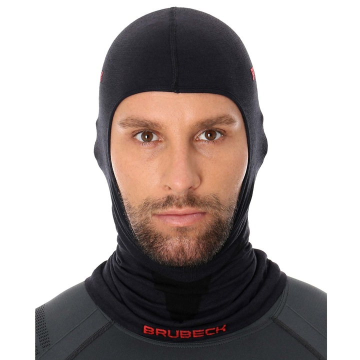 Termoaktív kapucni, Brubeck, Gyapjú/poliamid, Fekete, XL