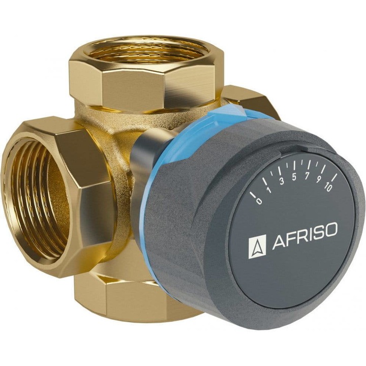 Supapa rotativa de amestecare cu 4 cai, Afriso, Alama, N32, Rp1 1/4", Auriu/Gri