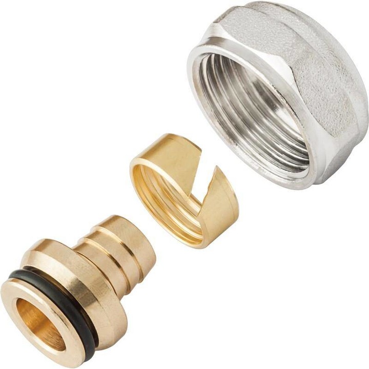 Racord cu surub pentru tevi PE-RT si PE-Xc, KAN-therm, Alama, 18x2,5 G3/4", Argintiu/Auriu