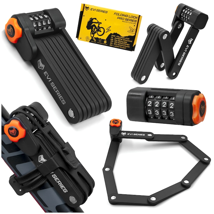 Lacat pliabil pentru biciclete, Evi, Plastic, Negru