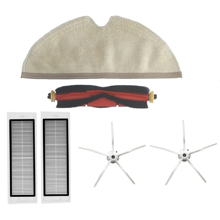 Set accesorii robot Xiaomi S5 MAX, 1 x perie centrala, 2 x perie laterala 5 brate, 2 x filtru Hepa, 1 x mop