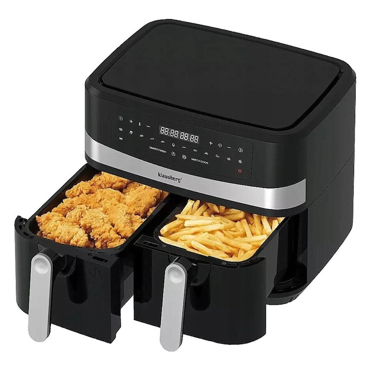 Friteuza cu aer cald MalTec Air Fryer 8L, fara ulei, tehnologie de circulatie rapida a aerului, negru/argintiu