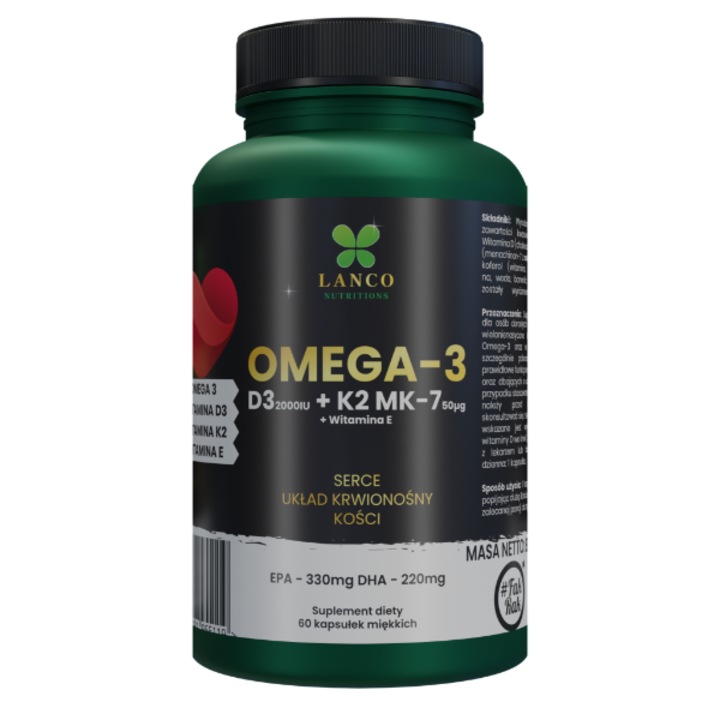 Supliment alimentar, Lanco Nutritions, Omega 3 + D3 + K2, 60 capsule