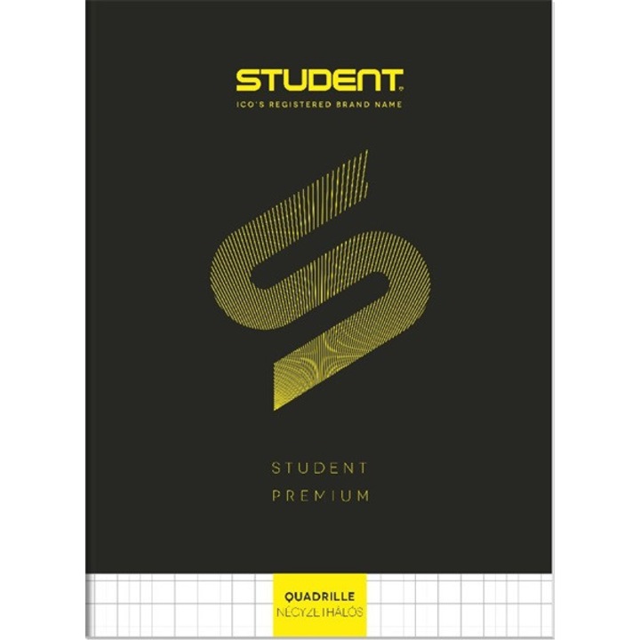 Füzet, tűzött, A4, kockás, 32 lap, ICO "Student Premium", "87-32", fekete