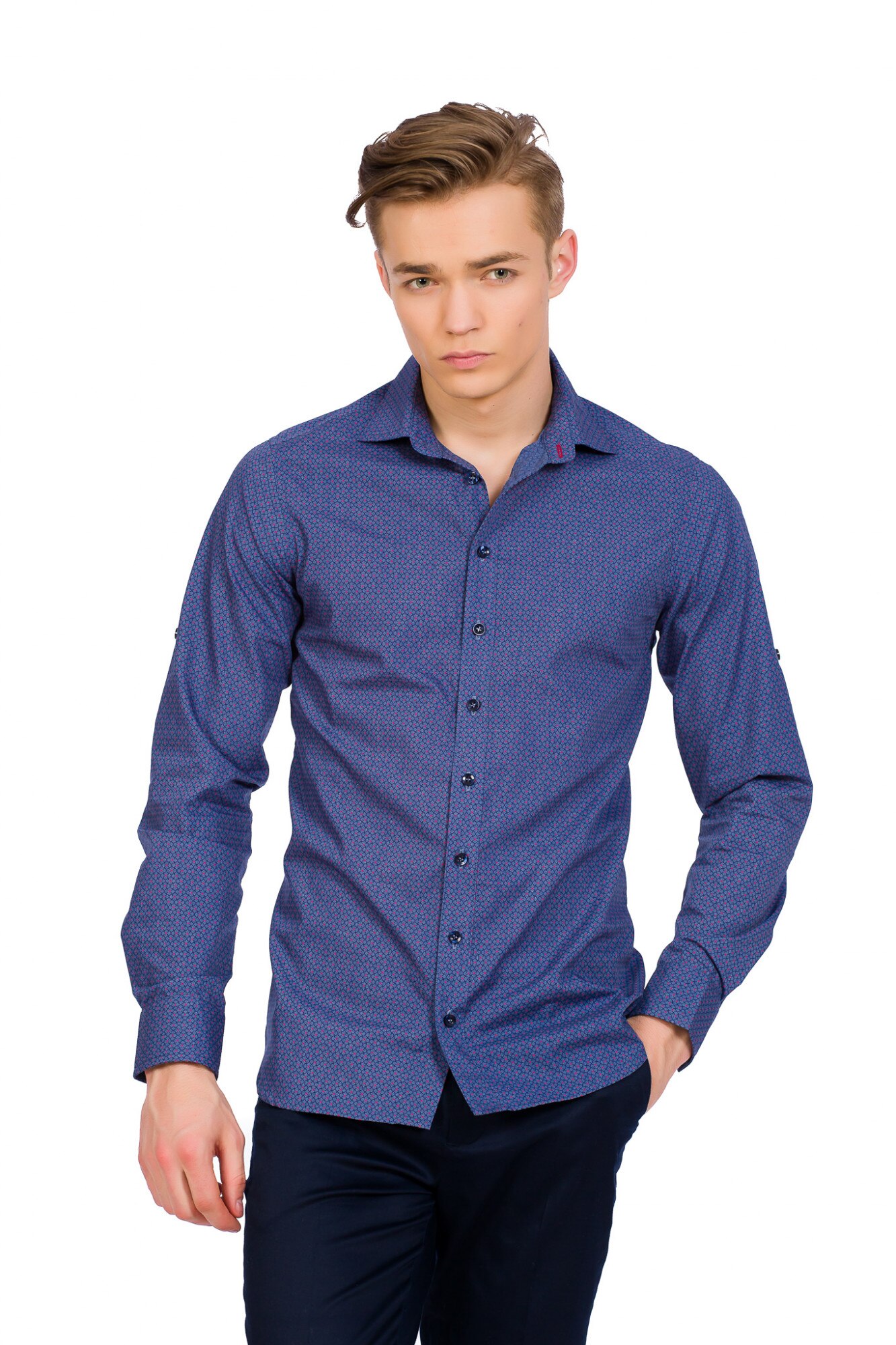 Camasa imprimata pentru barbati BE YOU, Denim/Rosu, XS