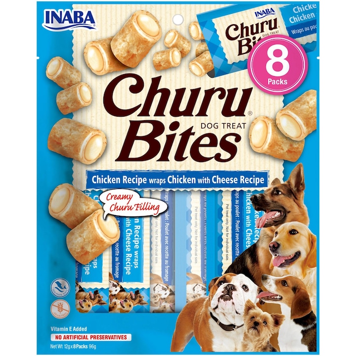 Inaba Churu Bites kutyacsemege, csirke és sajt, 8 x 12 g
