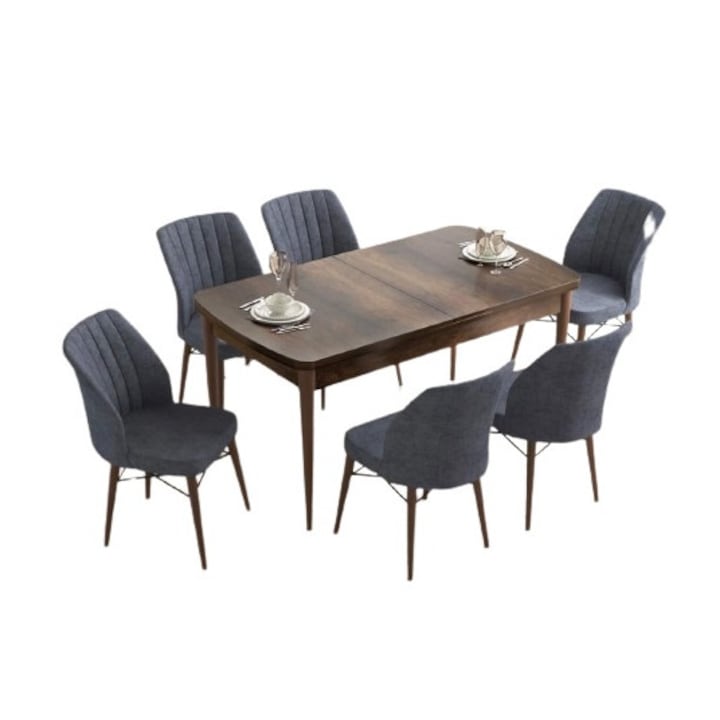 Комплект Разтегателна маса със 6 стола, 130 x 170 x 80 см, Орех