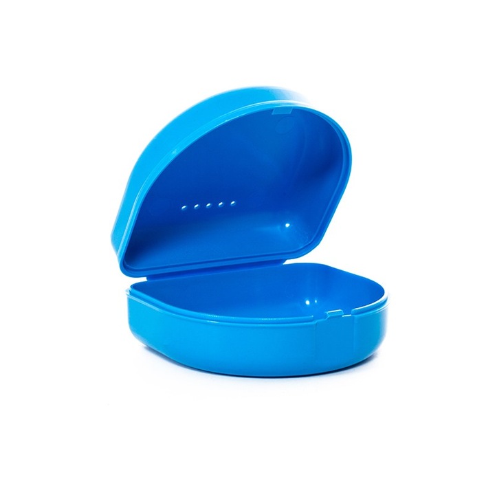 Cutie pentru depozitare aparate dentare, gutiere, proteze, Slim 7.8 X 7.3 X 3cm, albastru safir, Denarro