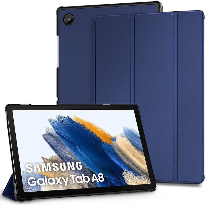 Husa tableta din Piele pentru Samsung Galaxy Tab A8, Protectie Completa, Functie de Stand, Piele, Microfibra, Piele Intoarsa, Slim Fit, Albastru