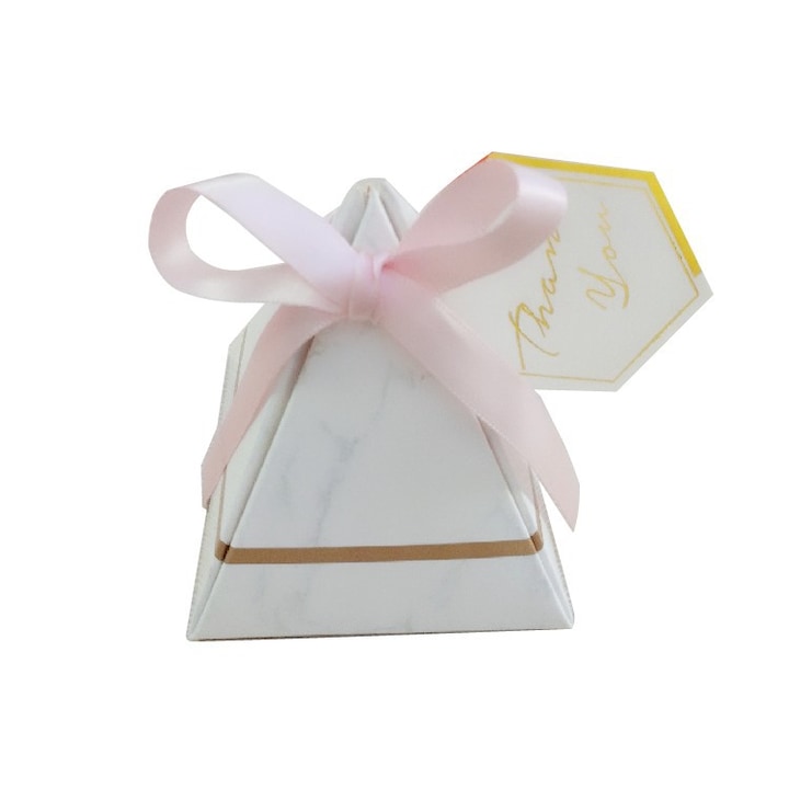 Комплект от 20 кутии за подаръци, MILMATT, бели, с розова сатенена панделка, 7 x 7 x 8 cm