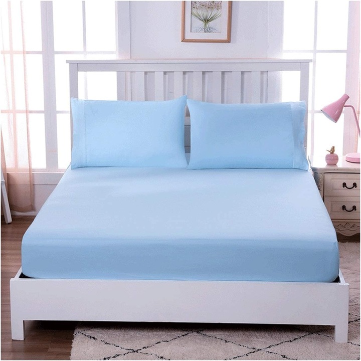 Cearceaf de pat cu elastic la saltea 280 x 280 cm bumbac ranforce albastru deschis