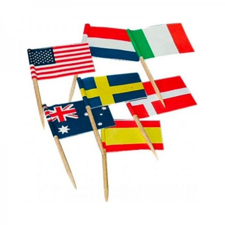 Set 250 tepuse cu steag pentru aperitive, International Flags, 7 cm