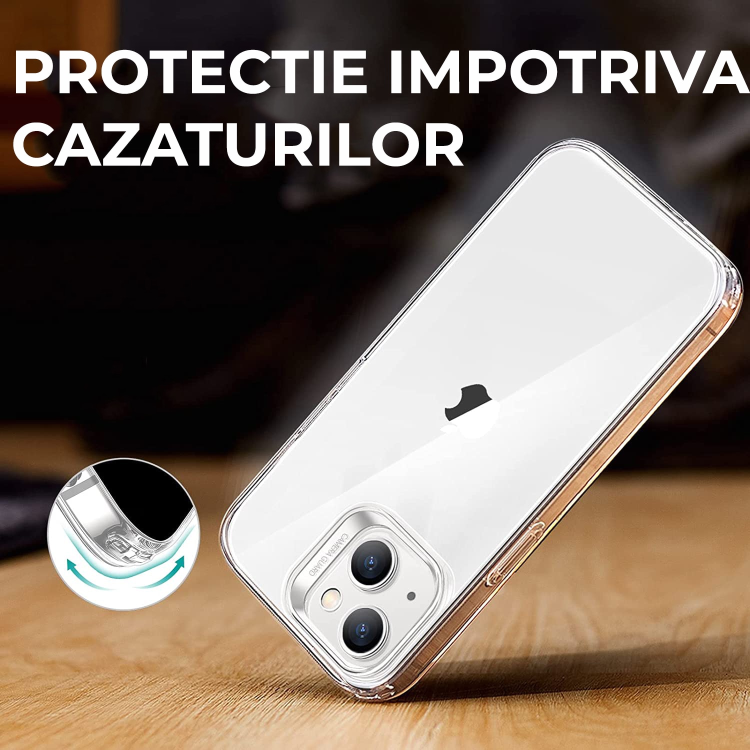 Husa Daden® Transparent Clear pentru iPhone 14, Protectie la camera, Anti ingalbenire, Antisoc, Transparenta