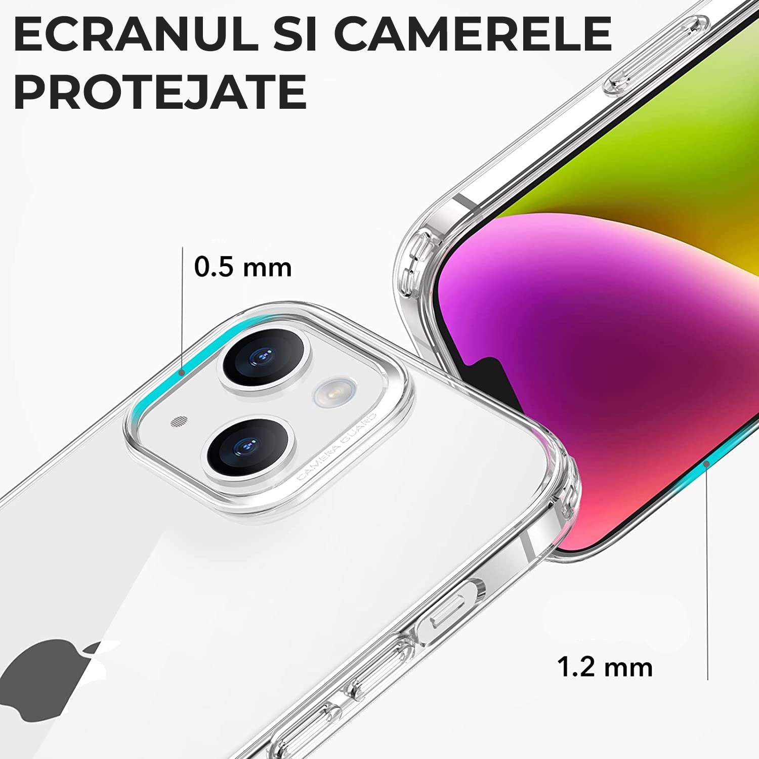 Husa Daden® Transparent Clear pentru iPhone 14, Protectie la camera, Anti ingalbenire, Antisoc, Transparenta