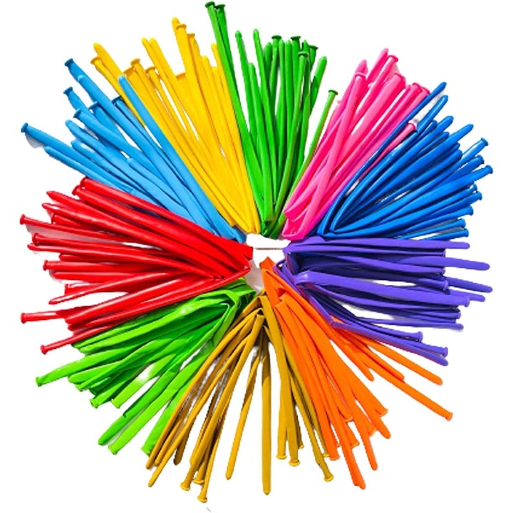 Set 100 baloane pentru modelaj multicolore din latex, 150x5cm